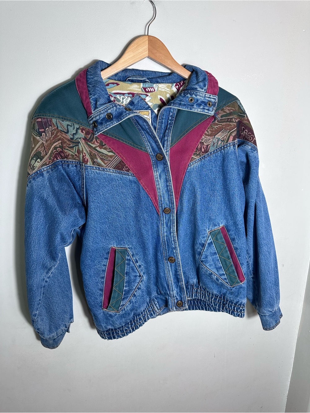 Vintage 90s Denim Jacket with Multicolor Accents - Picture 2 of 10